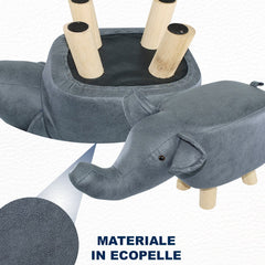 Pouf en tissu souple faux cuir 372027 en forme d’éléphant en bois 47x25xH28 cm