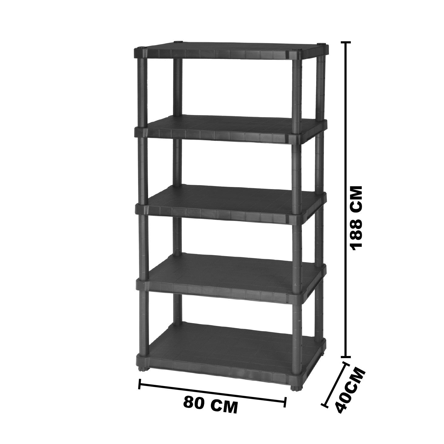 Étagère modulaire en plastique HELIOS avec 5 étagères 40x80xH188 cm résine Noir