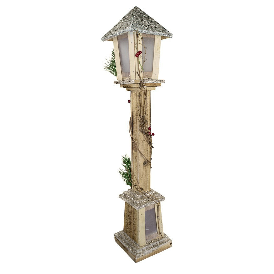 Lampadaire De Noël 293021 En Bois Paillettes Or Lanterne H85 Cm 15 Led Chaude