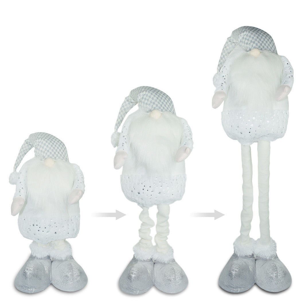 Gnome blanc avec barbe longue 383030 de 54cm avec hauteur réglable jusqu’à 105cm