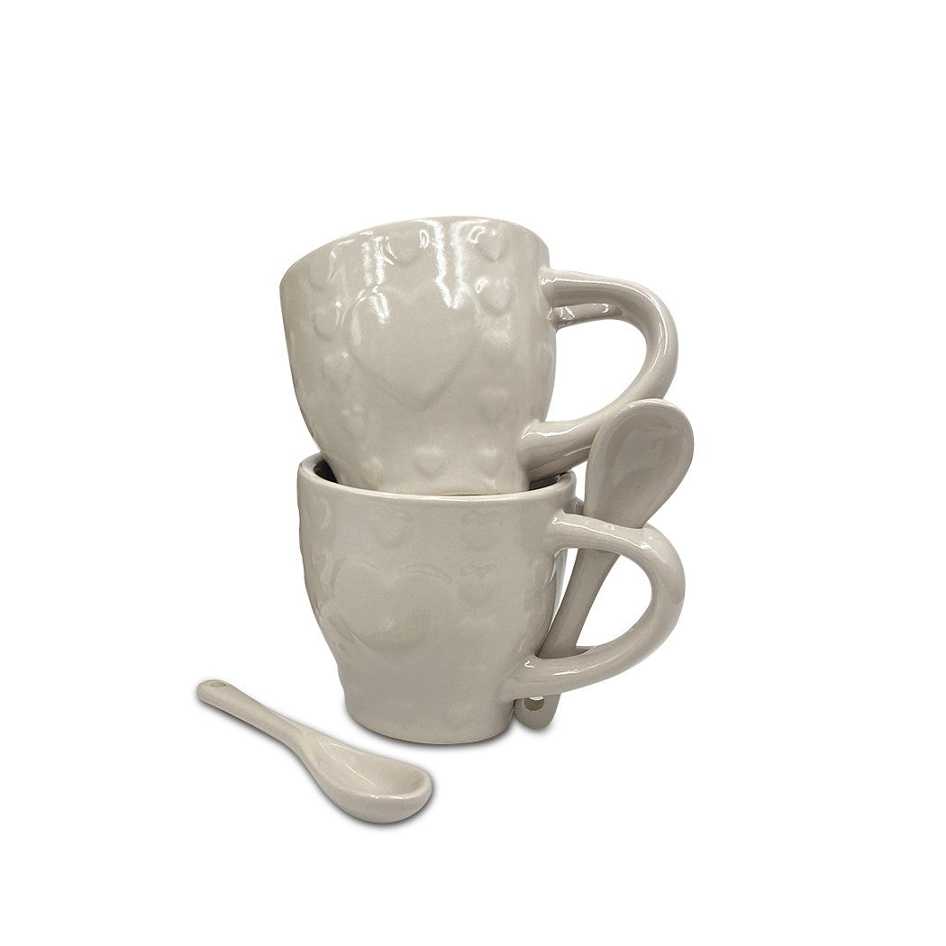 Service à café Felicia 100049 Pois coeurs céramique 6 tasses et 6 cuillères