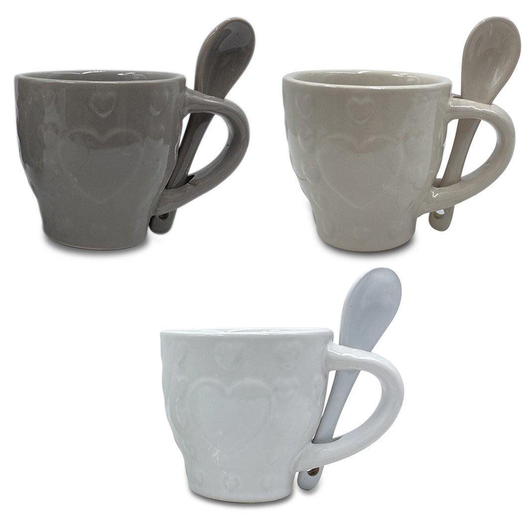 Service à café Felicia 100049 Pois coeurs céramique 6 tasses et 6 cuillères