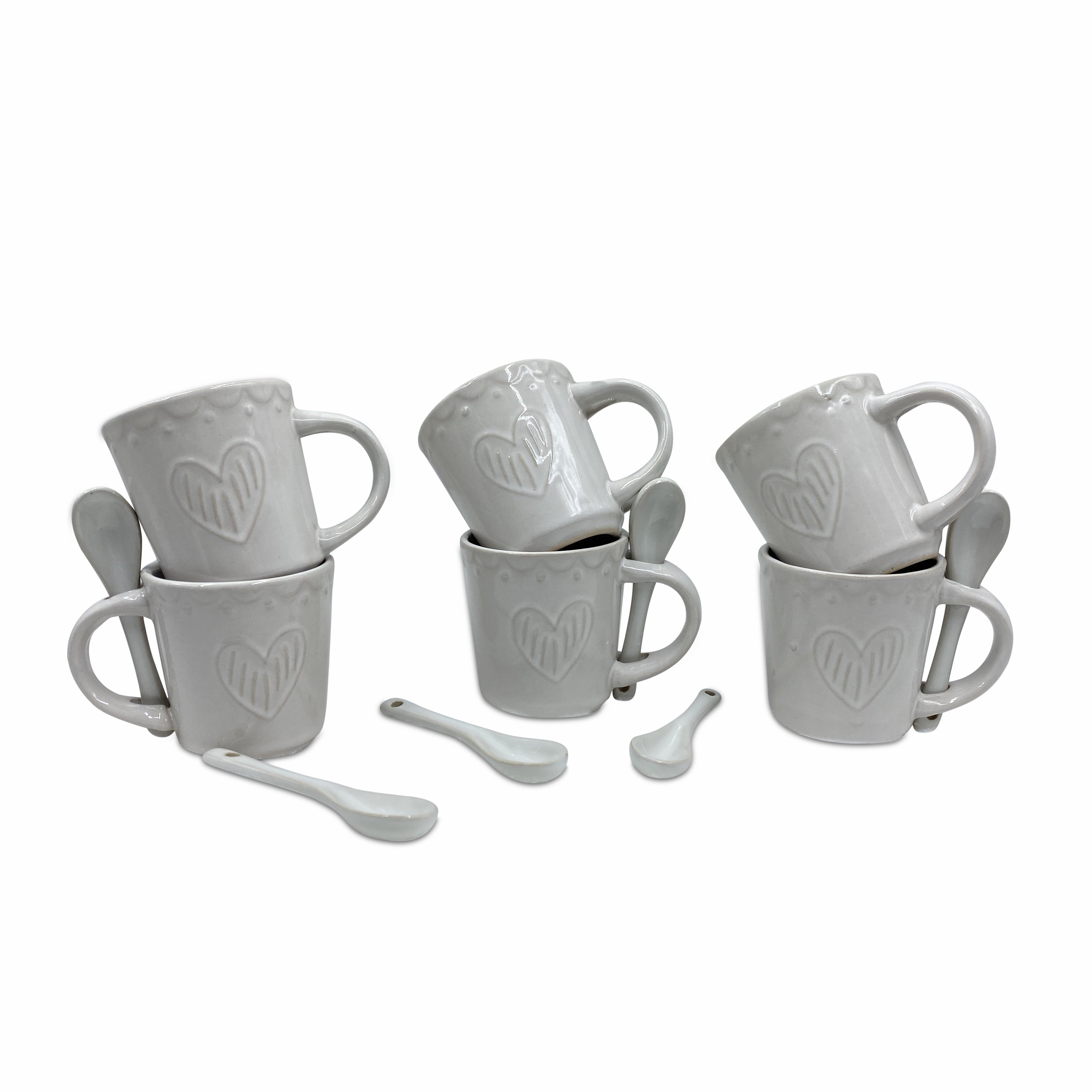 Service à café gamme Felicia 100044 coeurs céramique 6 tasses et 6 cuillères