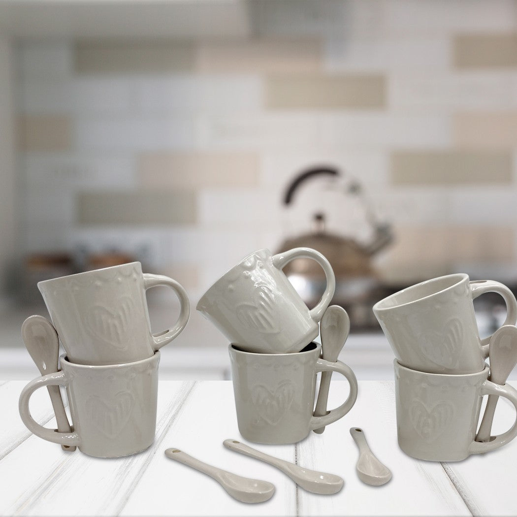 Service à café gamme Felicia 100044 coeurs céramique 6 tasses et 6 cuillères
