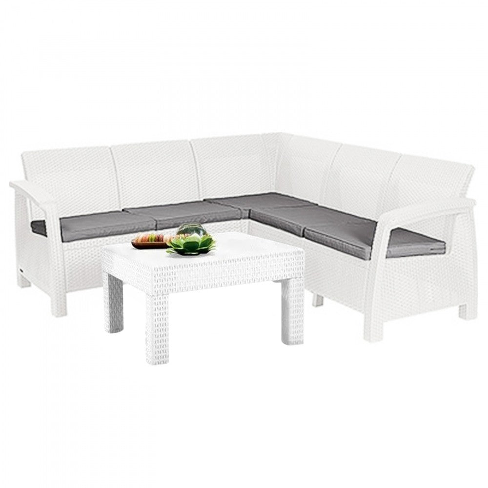Canapé d'angle jardin de résine Corfu avec table BLANC 190x190xH79 cm