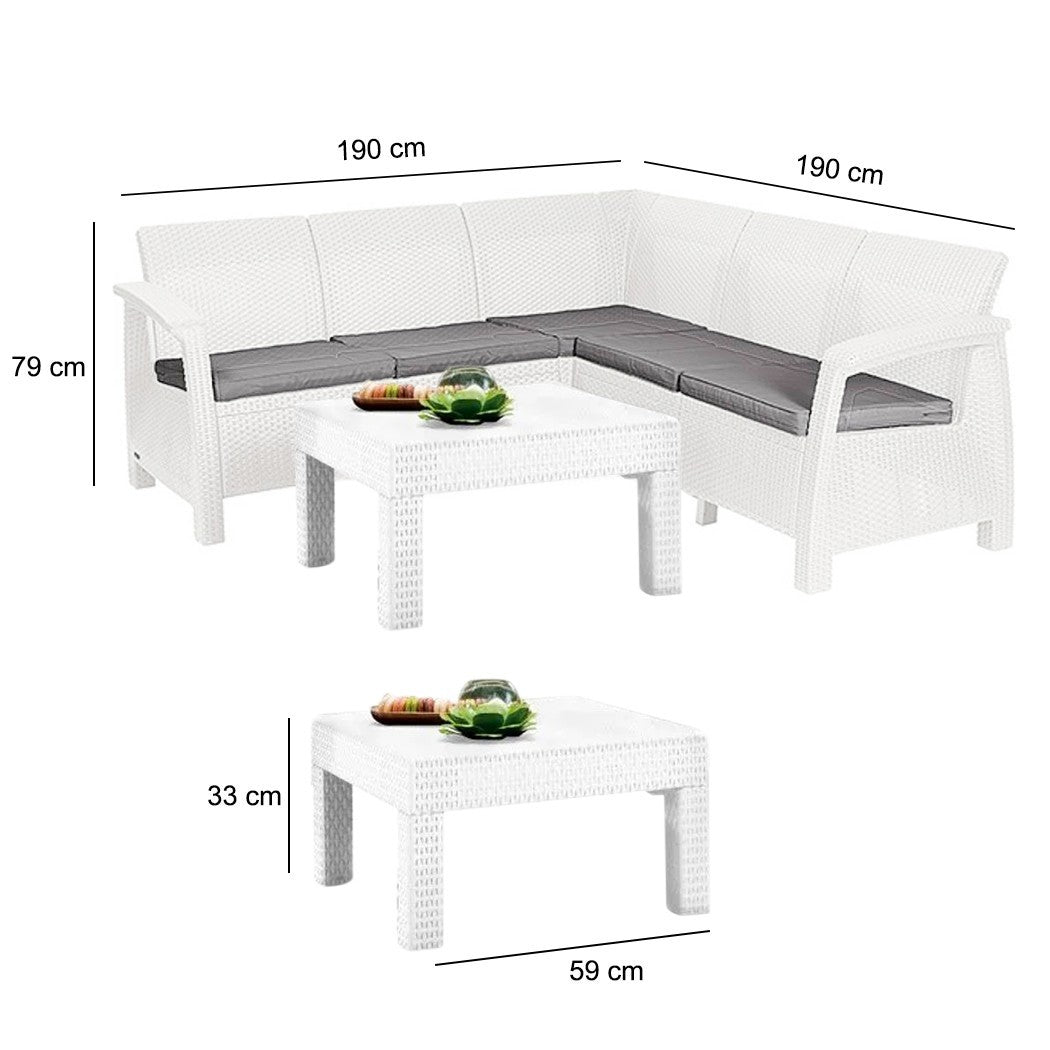 Canapé d'angle jardin de résine Corfu avec table BLANC 190x190xH79 cm