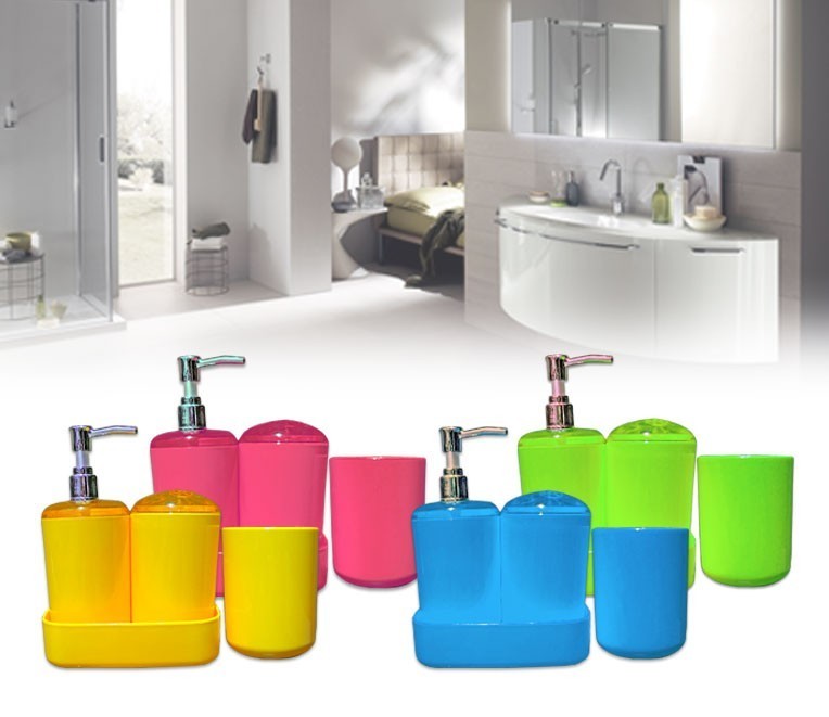 Set 4 accessoires salle de bain-distributeur de savon porte brosse à dents710824