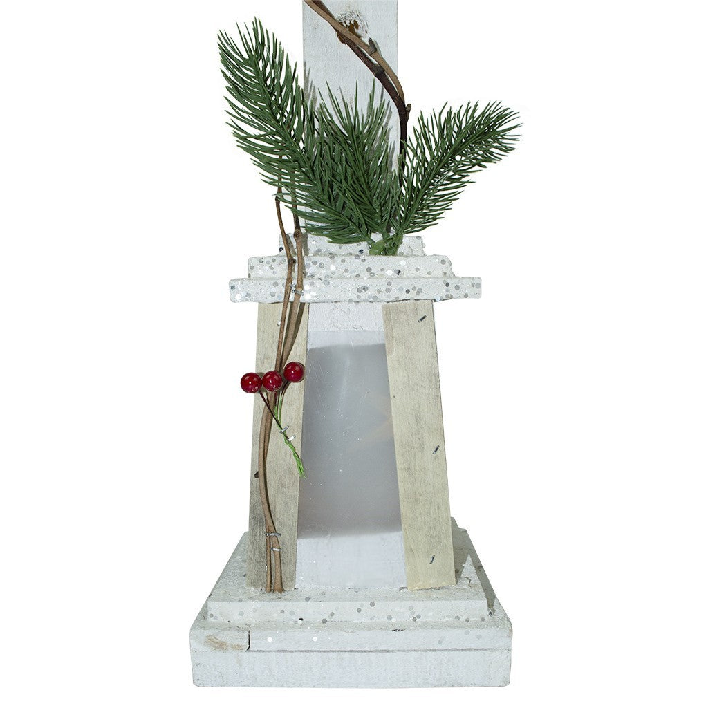Lampe de Noël 293022 à paillettes en bois blanc h85 cm 15 led lumière chaude