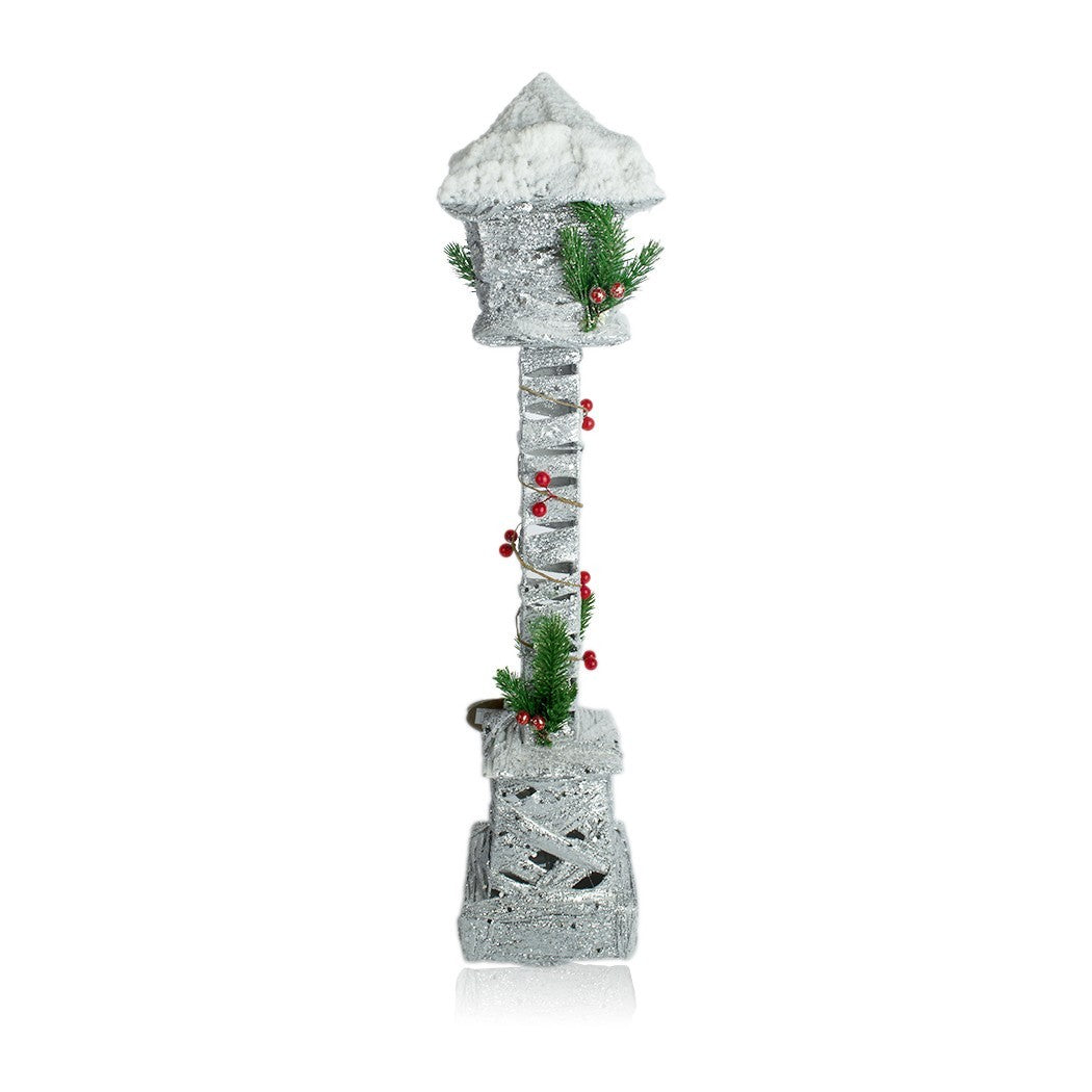 Lampe de Noël 867521 lanterne tissée paillettes et neige 60 cm avec lumière