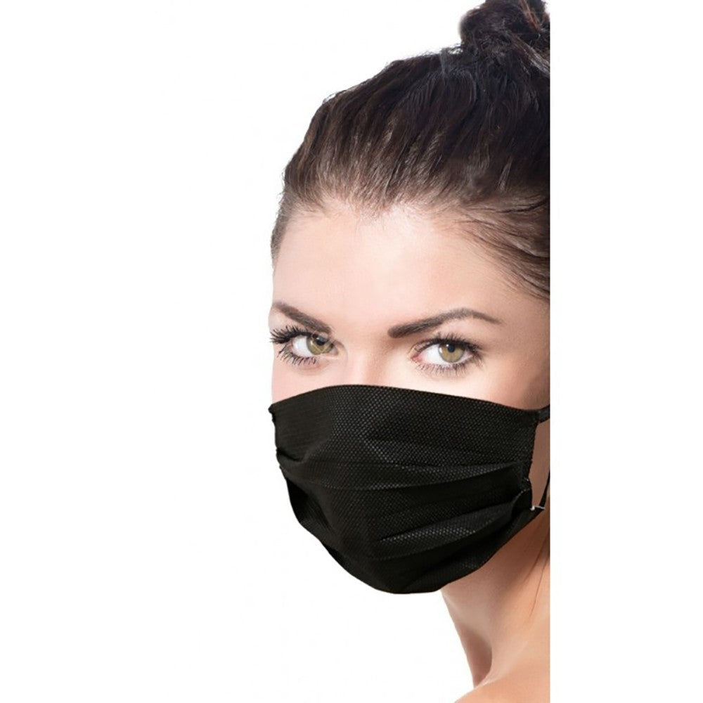 Pack 10 pcs Masque chirurgical NOIR avec lacets 3 couches de cordon nasal