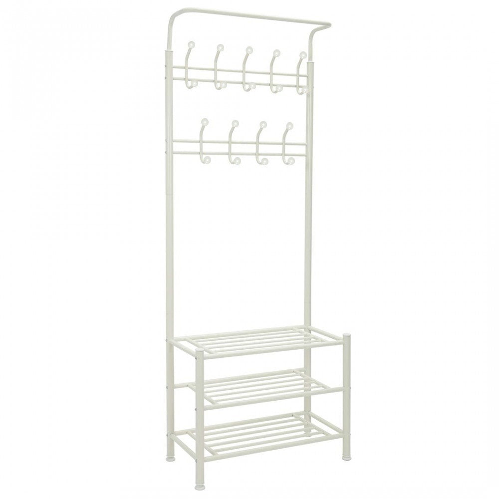 Stand avec porte-vêtements blanc pour le couloir 3 étagères 65x29xH190 cm