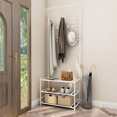 Stand avec porte-vêtements blanc pour le couloir 3 étagères 65x29xH190 cm