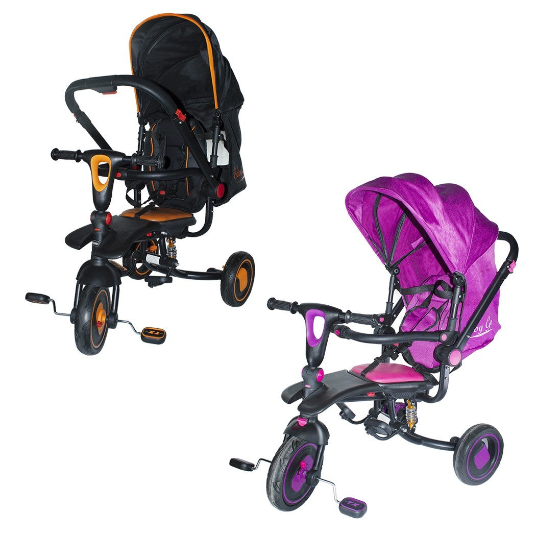 Tricycle modulaire réversible BabyGo siège en cuir lumières sons face à maman