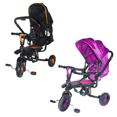 Tricycle modulaire réversible BabyGo siège en cuir lumières sons face à maman