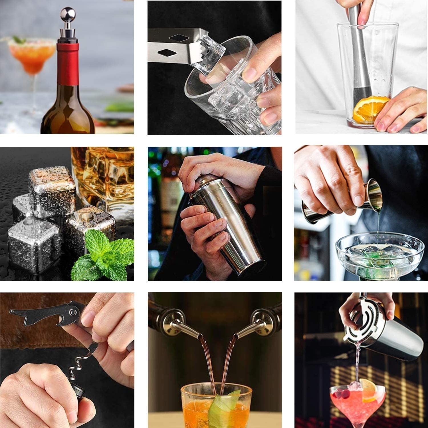 187561 Kit 12 + 1 pièces 550ml de socle en bois Barman et guide cocktail
