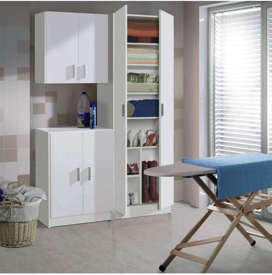 251844 Armoire bas polyvalent avec 2 portes et en bois blanc 59x37x80cm