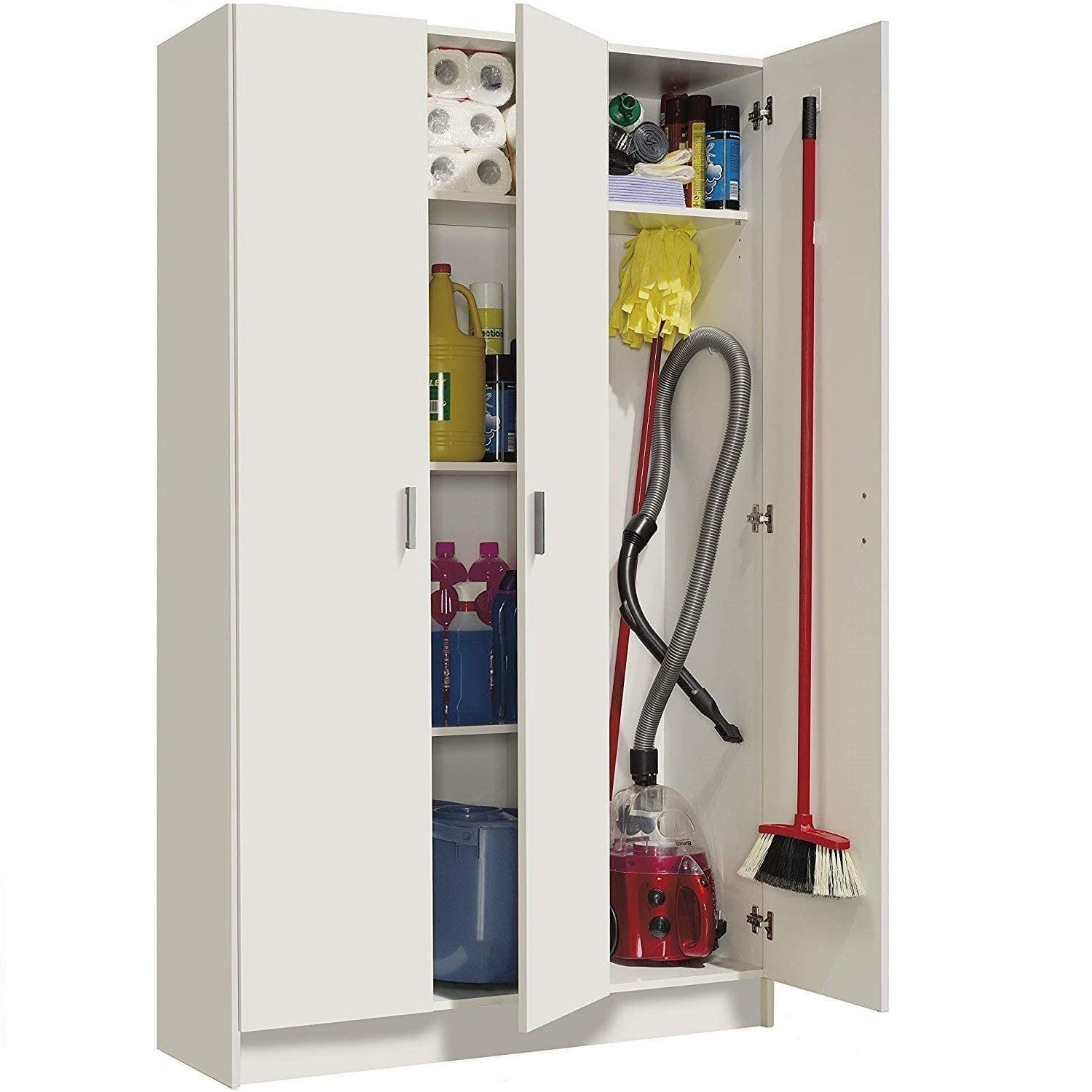 240824 Armoire multifonction avec 3 portes et 4 étagères en MDF 109x37x180cm