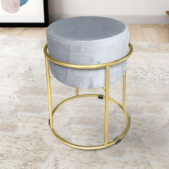 Tabouret Pouf en Velours Doux Design Luxury Structure Métal Couleur Or 44x38