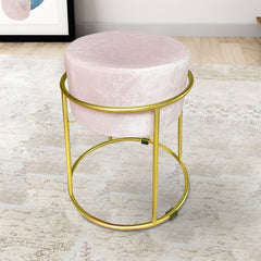 Tabouret Pouf en Velours Doux Design Luxury Structure Métal Couleur Or 44x38