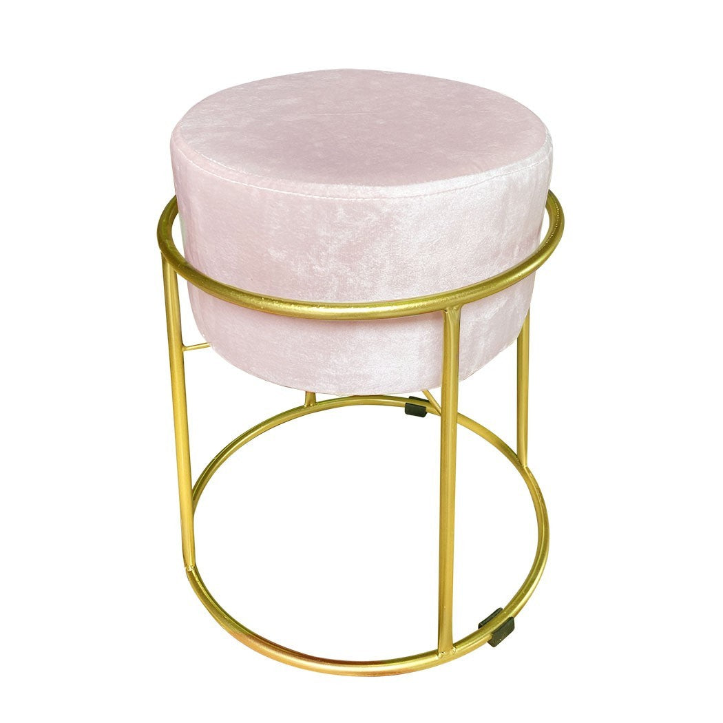 Tabouret Pouf en Velours Doux Design Luxury Structure Métal Couleur Or 44x38