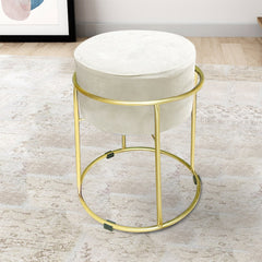 Tabouret Pouf en Velours Doux Design Luxury Structure Métal Couleur Or 44x38