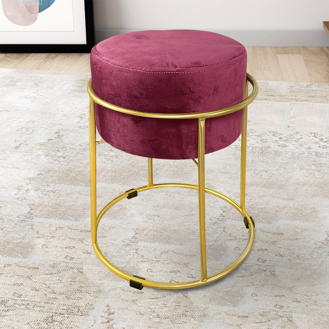 Tabouret Pouf en Velours Doux Design Luxury Structure Métal Couleur Or 44x38