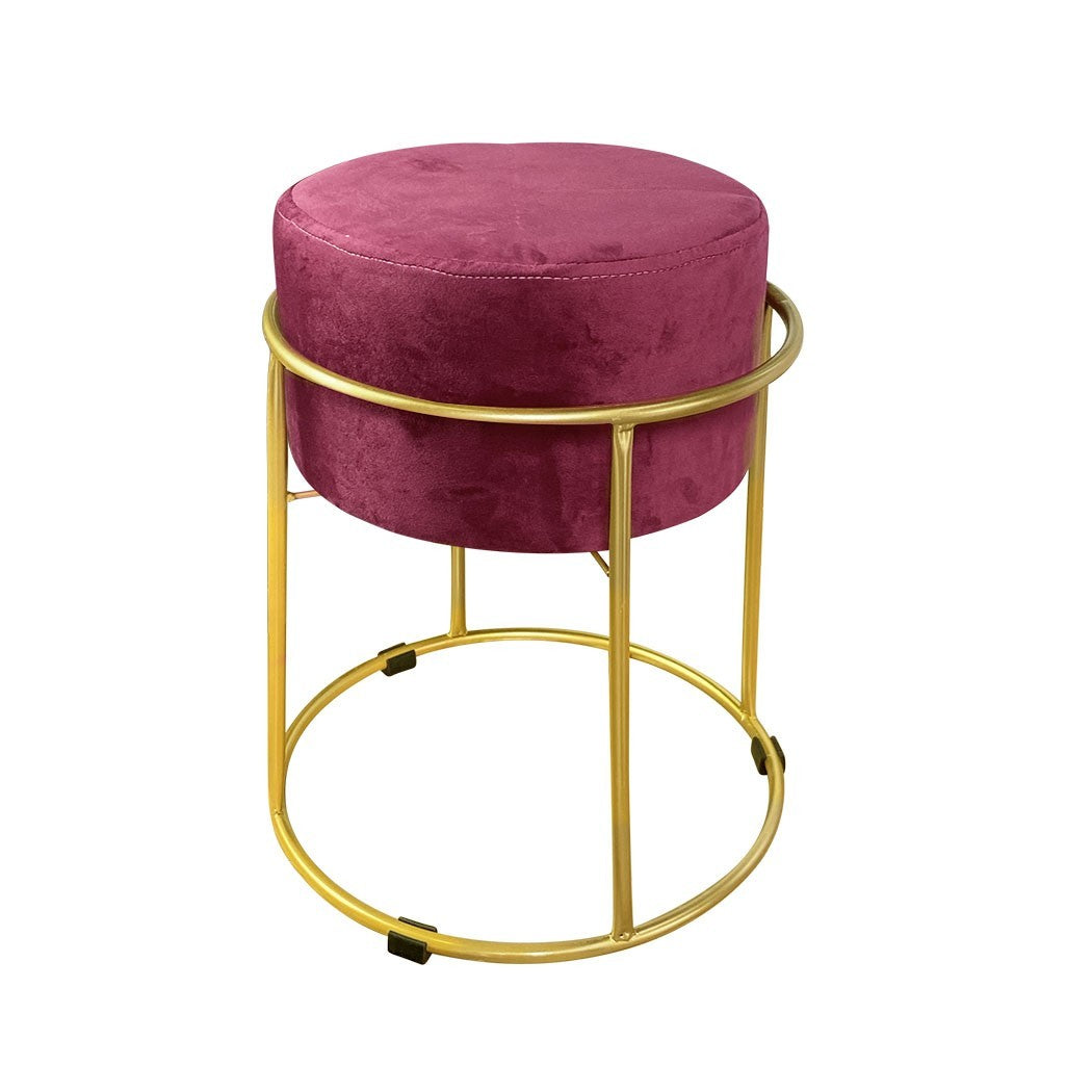 Tabouret Pouf en Velours Doux Design Luxury Structure Métal Couleur Or 44x38