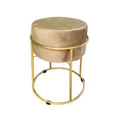 Tabouret Pouf en Velours Doux Design Luxury Structure Métal Couleur Or 44x38