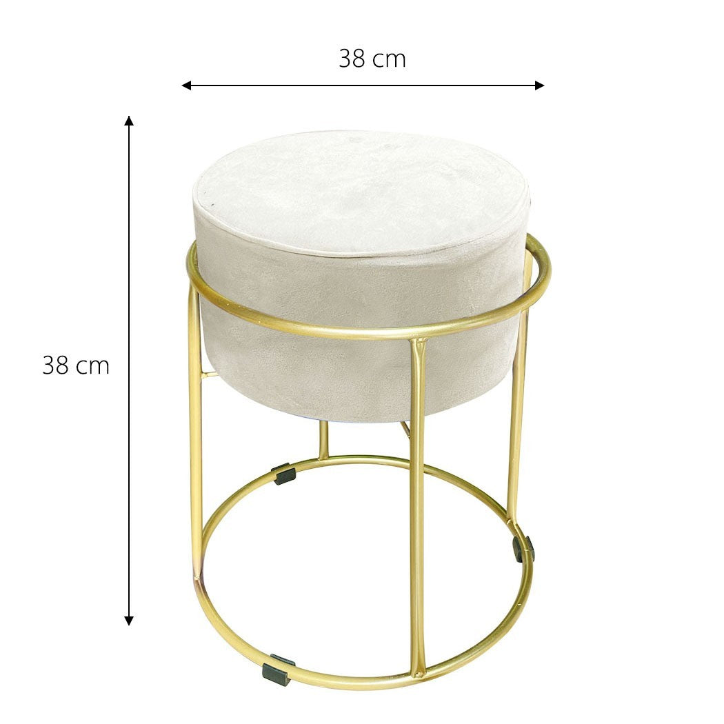 Tabouret Pouf en Velours Doux Design Luxury Structure Métal Couleur Or 44x38