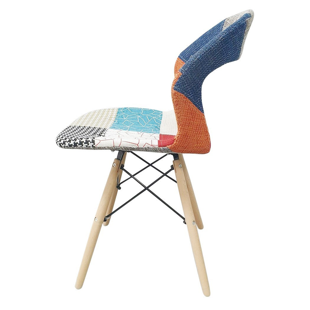 Chaise PARIGI en Patchwork Jambes en Bois Hêtre Structure Métal Souple