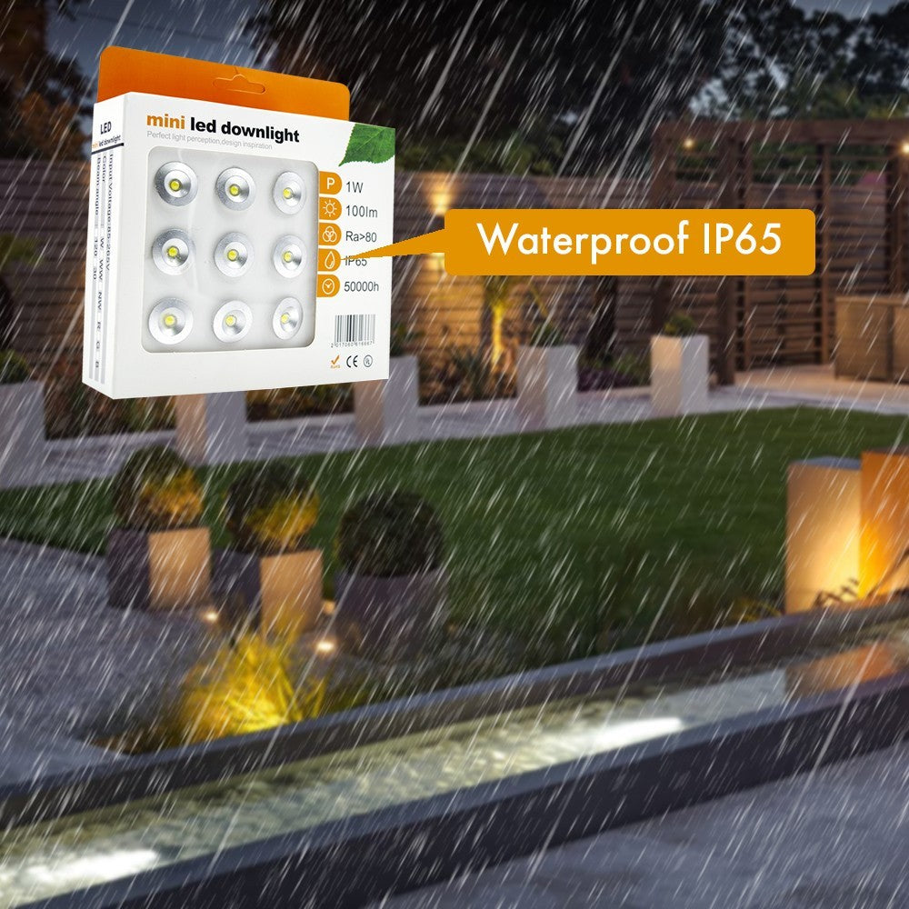 Ensemble de 9 mini projecteurs LED 1W longue durée avec protection IP65