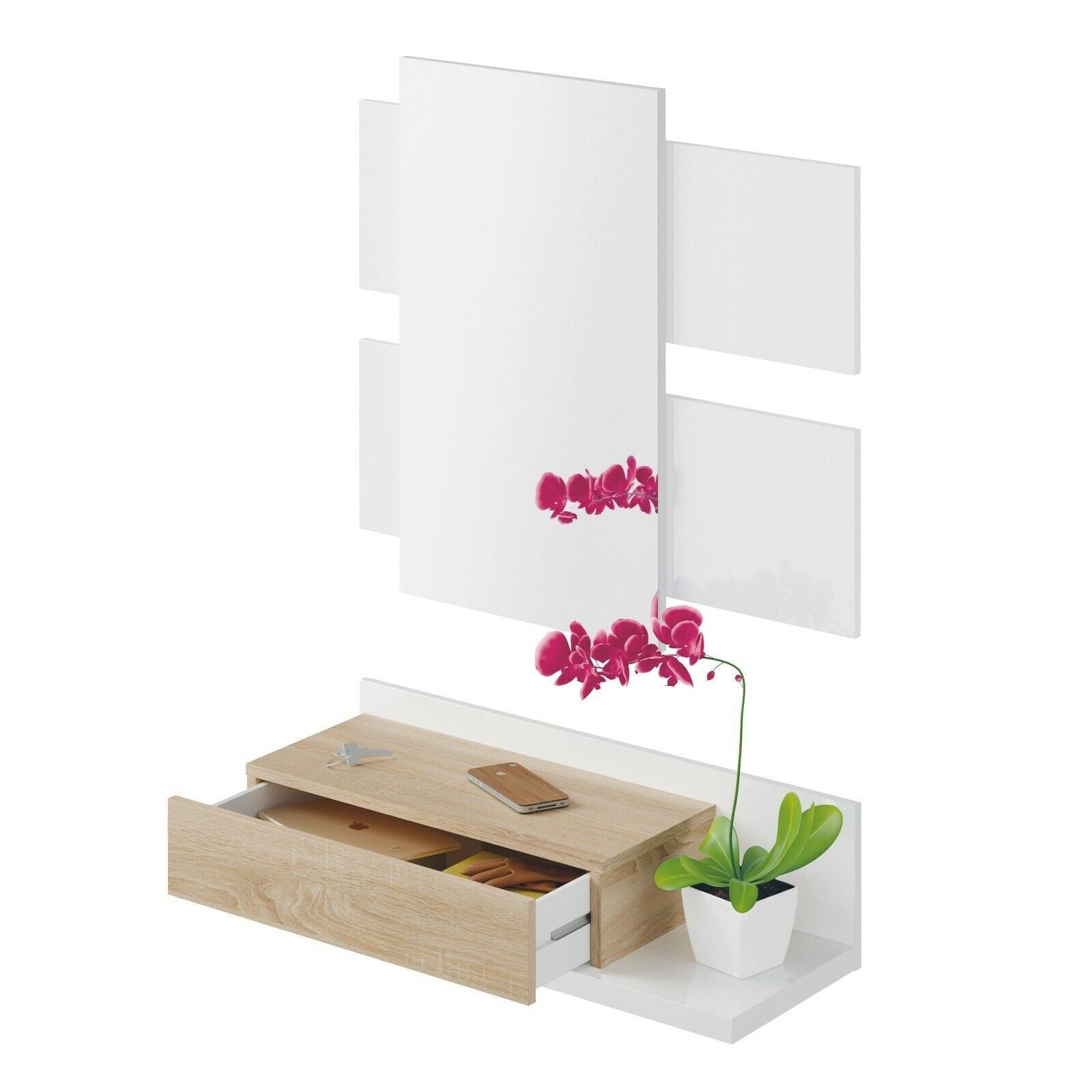 Meuble d’entrée 265797 Tekkan Tiroir et Miroir Design Moderne 75x29x116