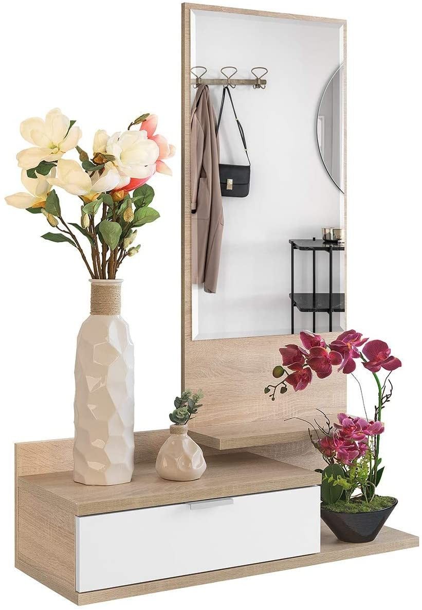 Meuble d’entrée Dahlia avec tiroir et miroir de style moderne 116x81x29 cm