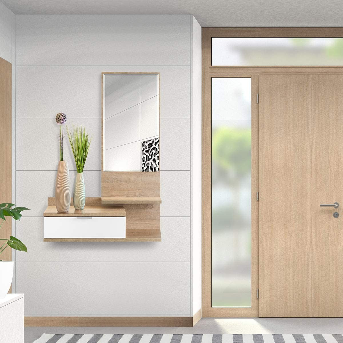 Meuble d’entrée Dahlia avec tiroir et miroir de style moderne 116x81x29 cm
