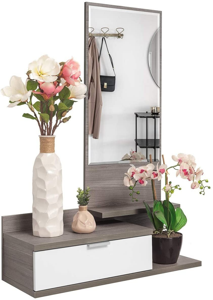 Meuble d’entrée Dahlia avec tiroir et miroir de style moderne 116x81x29 cm