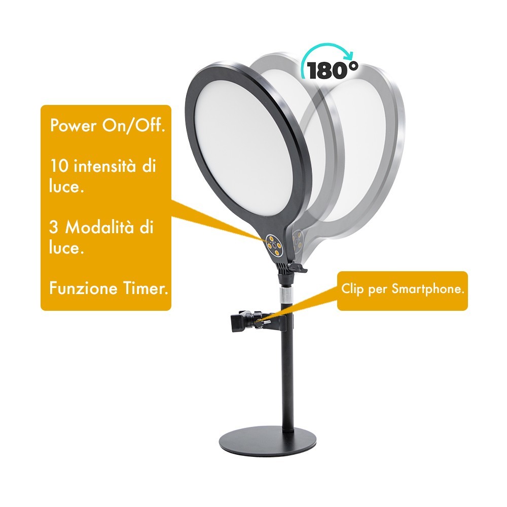 Lampe de table pour selfie 26 cm avec support minuterie et 3 modes d'éclairage
