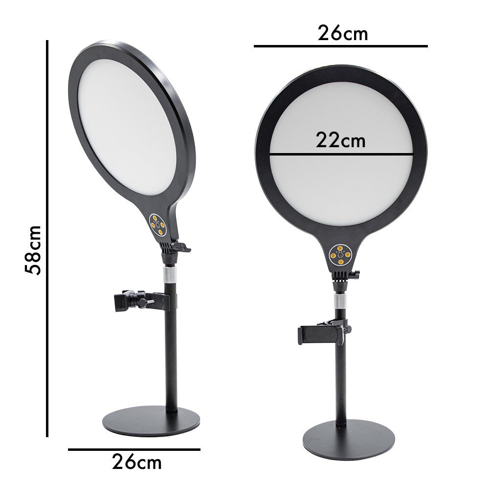 Lampe de table pour selfie 26 cm avec support minuterie et 3 modes d'éclairage