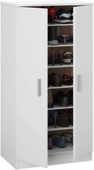 Étagère à Chaussures mobile Armoire 2 Portes 7 Étagères en bois blanc 108x55x36