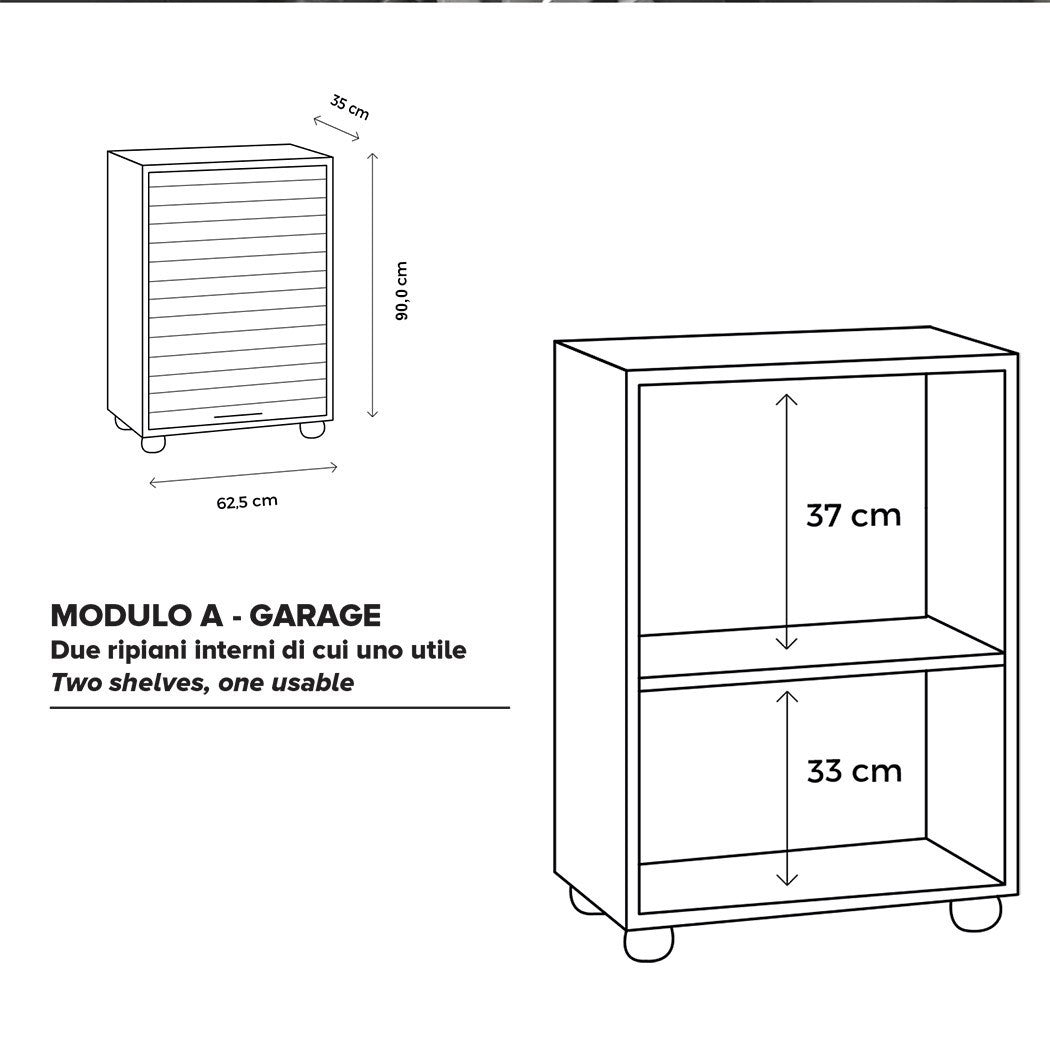 Armoire en PVC avec volet roulant et deux étagères, idéale pour garage ou bureau