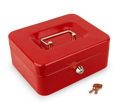 748794 Caisse à monnaie rouge en métal avec serrure 8 compartiments 20x8x16 cm