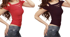 T-shirt manche courte avec détails lacérés au décolleté et aux manches mod Erea