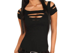 T-shirt manche courte avec détails lacérés au décolleté et aux manches mod Erea