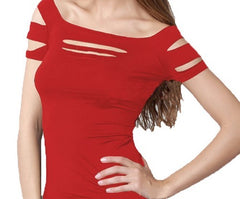 T-shirt manche courte avec détails lacérés au décolleté et aux manches mod Erea