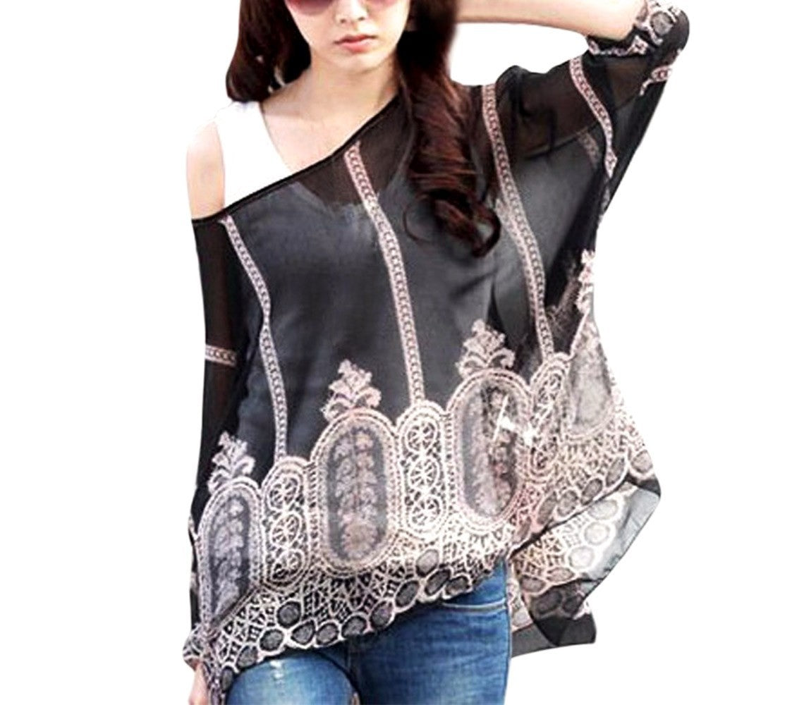 Blouse en mousseline de soie oversize asymétrique avec motifs abstraits 006
