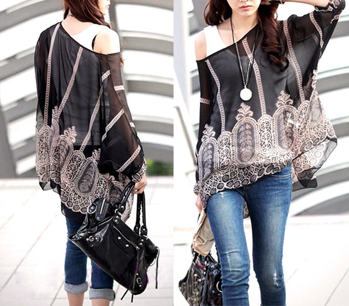 Blouse en mousseline de soie oversize asymétrique avec motifs abstraits 006
