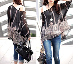 Blouse en mousseline de soie oversize asymétrique avec motifs abstraits 006