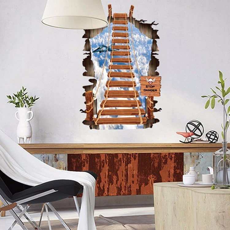 Autocollant effet 3d décoratif "Le pont suspendu" sticker mural 60x90 cm