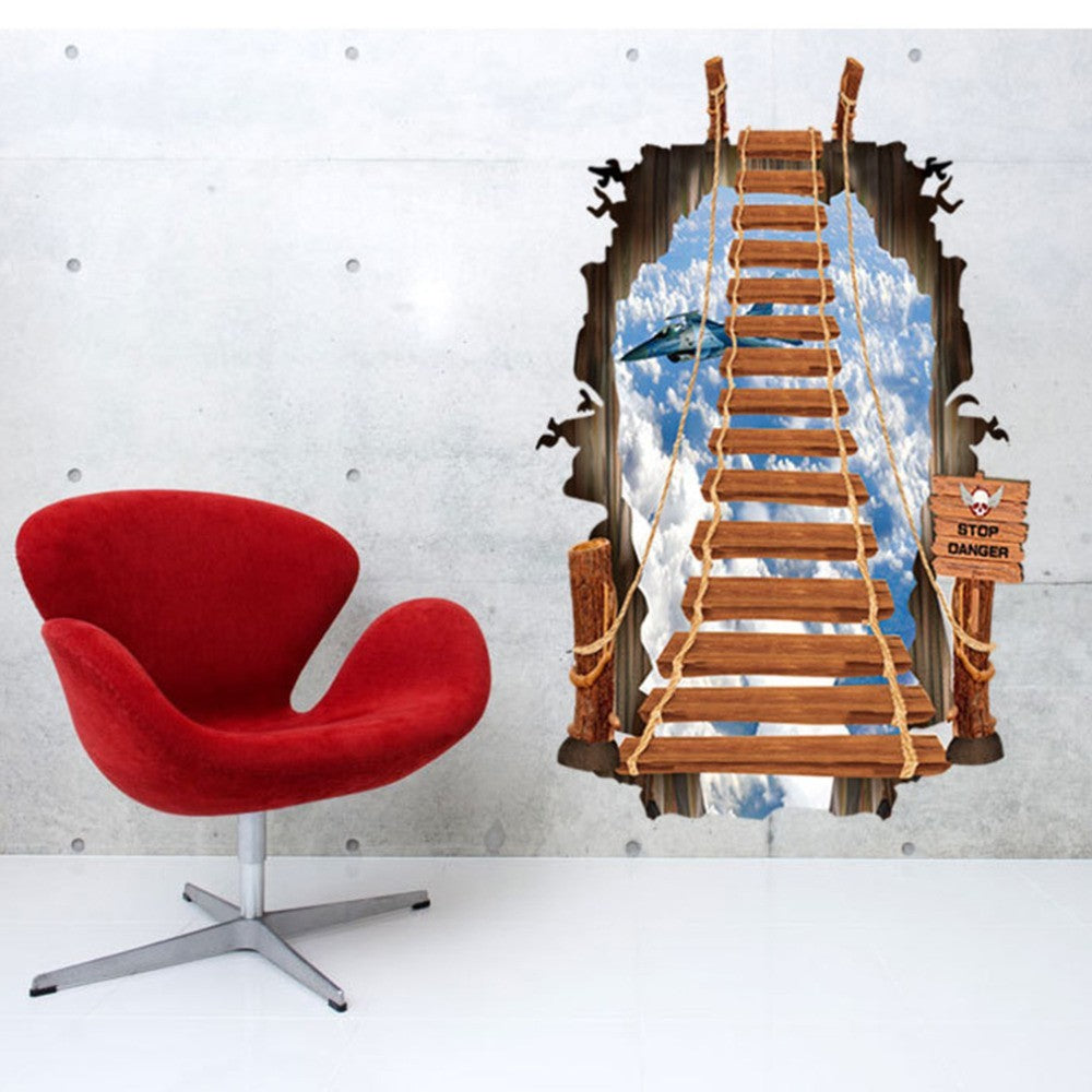 Autocollant effet 3d décoratif "Le pont suspendu" sticker mural 60x90 cm
