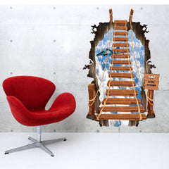 Autocollant effet 3d décoratif "Le pont suspendu" sticker mural 60x90 cm