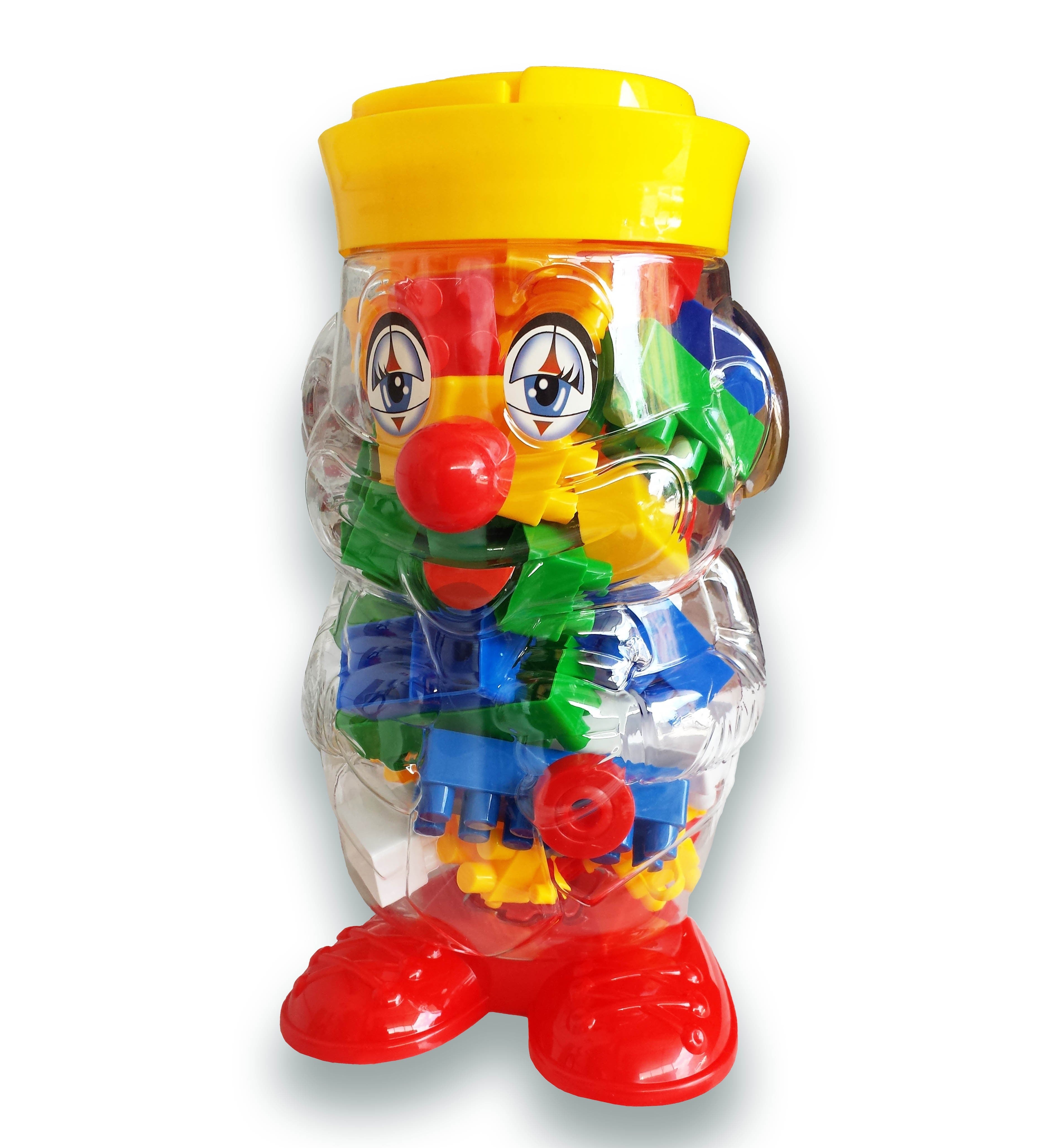 56 pièces de briques de couleur - lego - récipient en forme d'un clown 105246